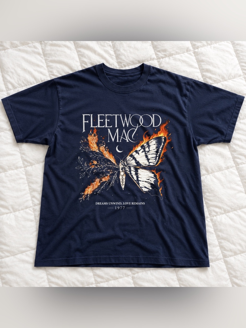 Navy Fleetwood Mac Graphic Tee - Butterfly Fire Design Gildan Shirt 70s